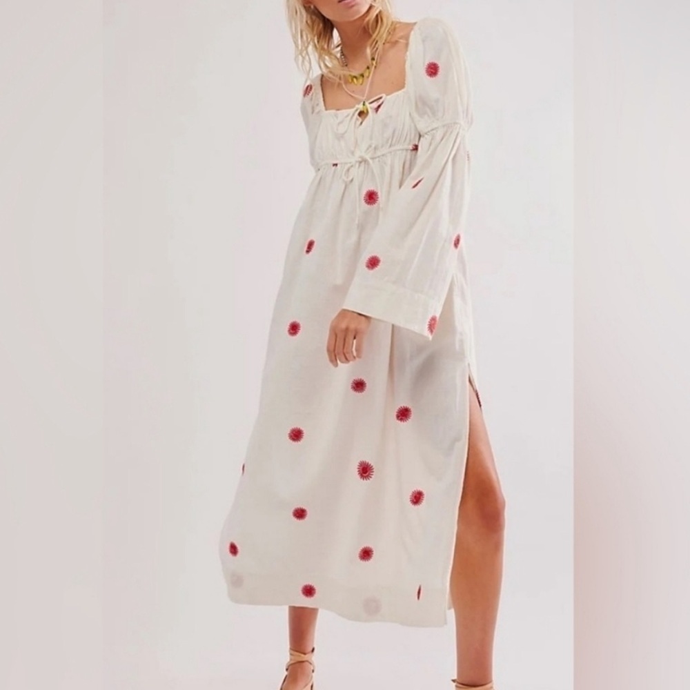 Free People Emory White Maxi Dress with Red Floral Accents - S NWOT - Picture 10 of 11